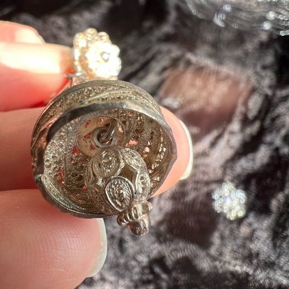 VINTAGE MEXICAN SILVER ORNATE CHANDELIER EARRINGS - Picture 5 of 9